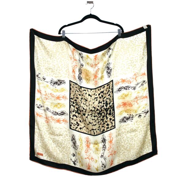 100% Silk Multi Color Patterned Square Large Scarf - Picture 1 of 6